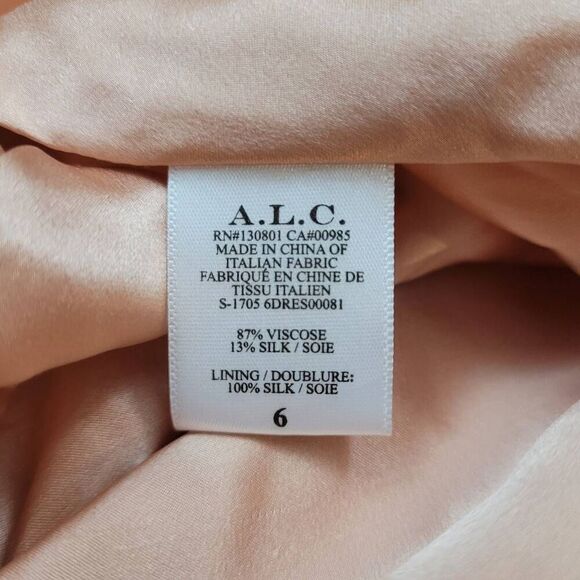 A.L.C. Annex Slip Silk Blend Midi Dress Sz 6 Pink Rose Gold Pull On Sexy Luxury - Picture 9 of 11